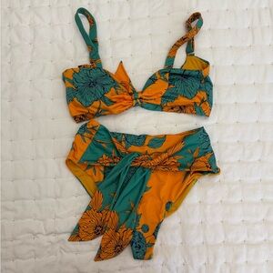 Floral Bikini Set in Orange and Turquoise